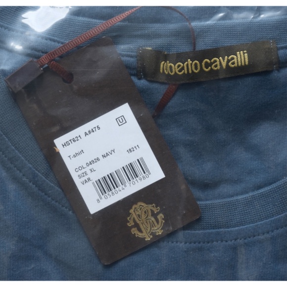 ROBERTO CAVALLI SNAKE GRAPHIC CREW NECK NAVY COTTON TEE. SIZE XL - Picture 6 of 7